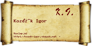 Kozák Igor névjegykártya